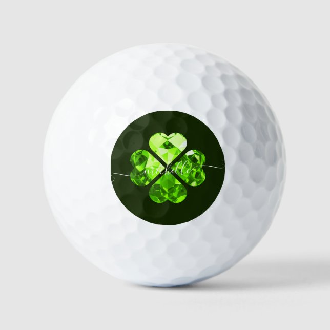 Modern Monogram Lucky Golf Lucky Clover  Balls (Front)