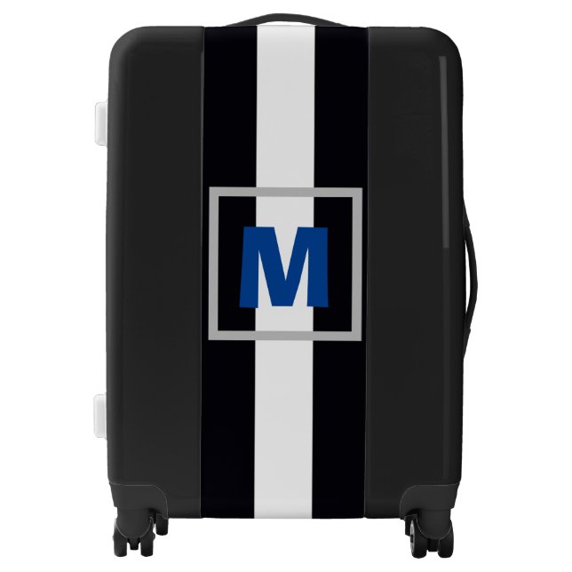 Modern Monogram Luggage Cool Black & White Striped (Front)
