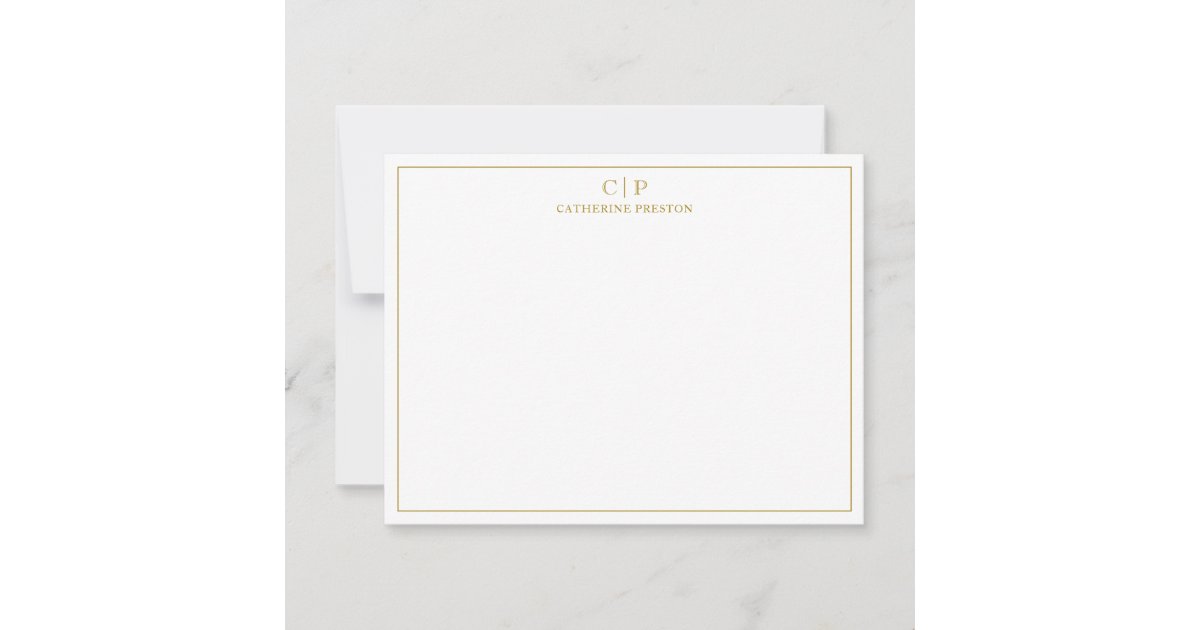 Modern Monogram Luxury Gold Personal Stationery Note Card | Zazzle
