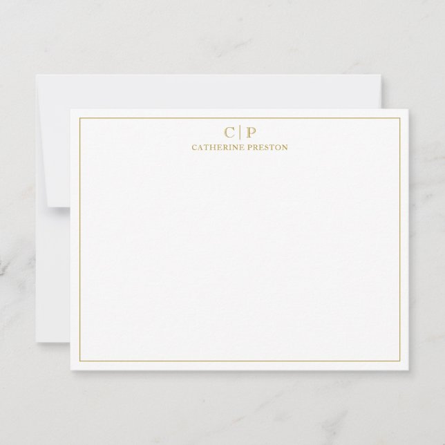 Modern Monogram Luxury Gold Personal Stationery Note Card (Front)