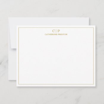 Modern Monogram Luxury Gold Personal Stationery Note Card by CutieParty at Zazzle