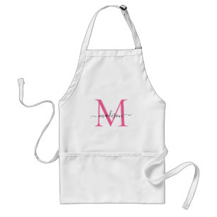 Modern Monogram Magenta Pink Script Chef Cuisine Adult Apron