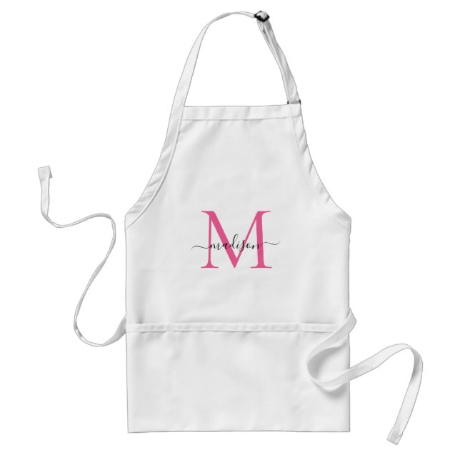 Modern Monogram Magenta Pink Script Chef Cuisine Adult Apron (Front)