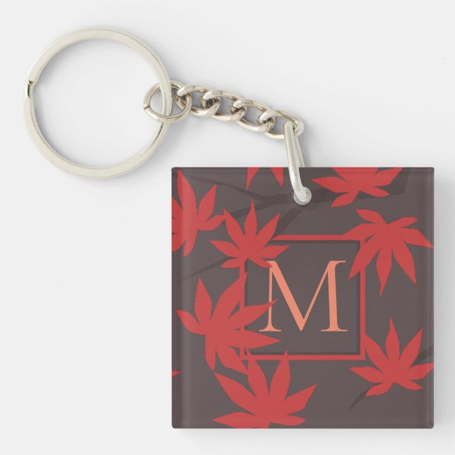 Modern Monogram Maple Leaf Keychain (Front)