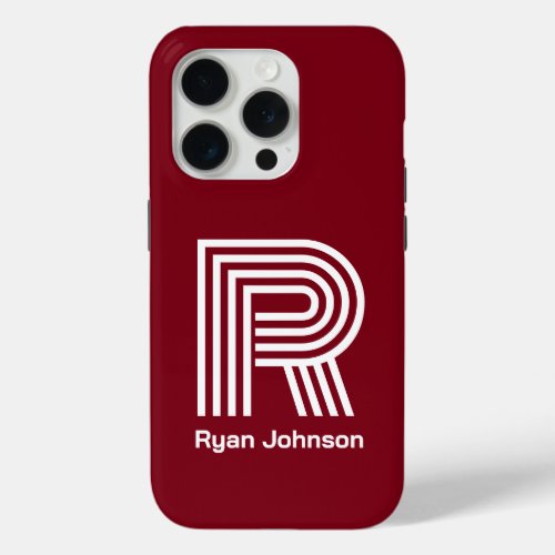 Modern Monogram Maroon  iPhone 15 Pro Case