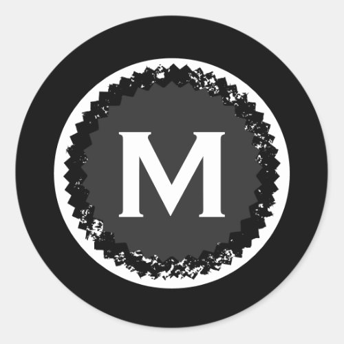 Modern Monogram Medallion Black  White Classic Round Sticker