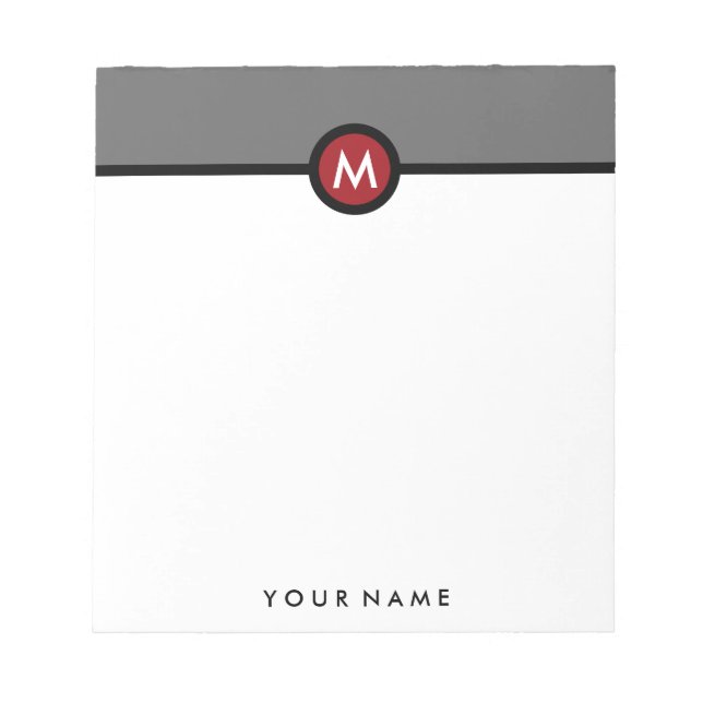 Modern Monogram Memo Note Pad - Black/Red/Gray (Front)