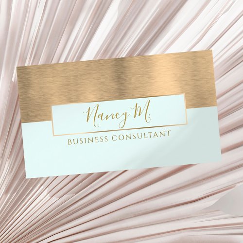 Modern monogram metallic gold  mint consultancy  business card