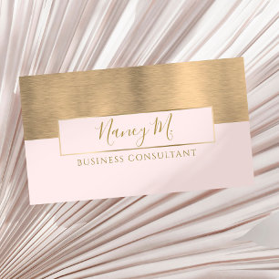 Modern monogram metallic gold & pink consultancy business card