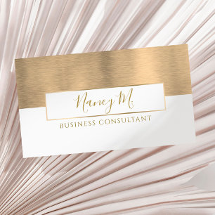 Modern monogram metallic gold & white consultancy business card