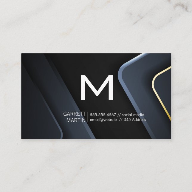 Modern Monogram | Metallic Industrial Background Business Card (Front)