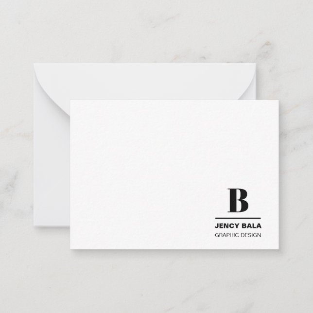 Modern Monogram | Minimal Black and White Design Note Card (Front)