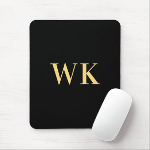 Modern Monogram Minimal Black Gold Mouse Pad