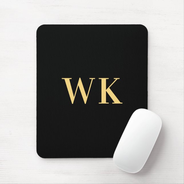 Modern Monogram Minimal Black Gold Mouse Pad (With Mouse)