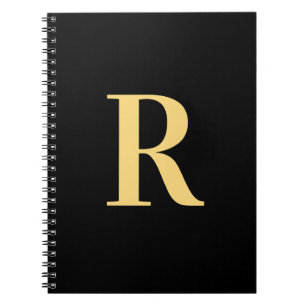Modern Monogram Minimal Black Gold Notebook