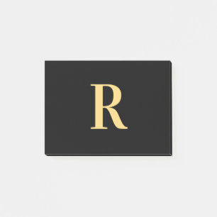 Modern Monogram Minimal Black Gold Post-it Notes