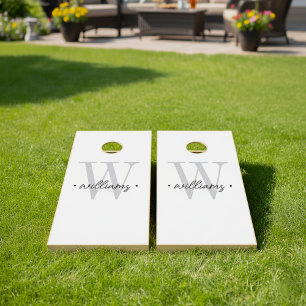 Modern Monogram Minimal Black White Cornhole Set