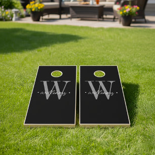 Modern Monogram Minimal Black White Cornhole Set