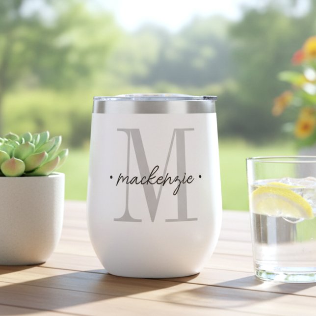 Modern Monogram Minimal Black White Thermal Wine Tumbler (Creator Uploaded)