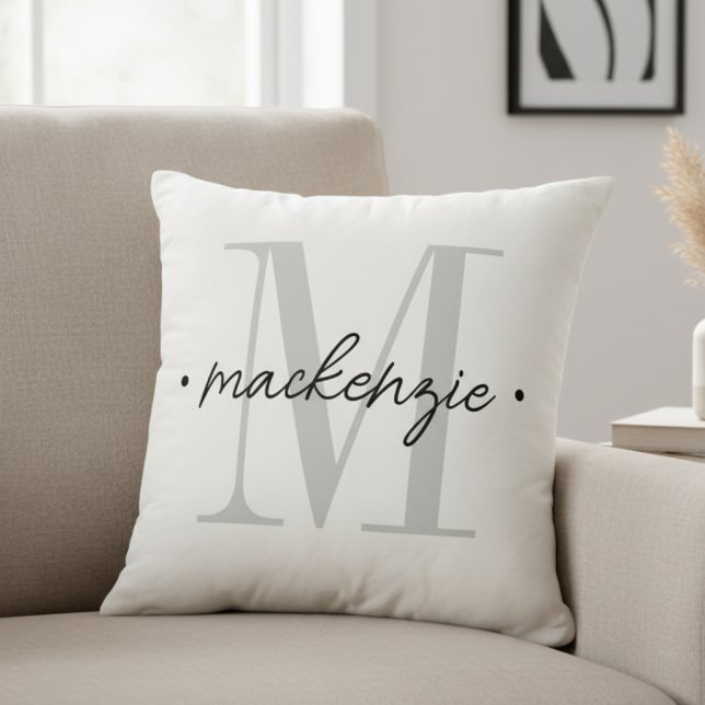 Modern Monogram Minimal Black White Throw Pillow (Creator Uploaded)