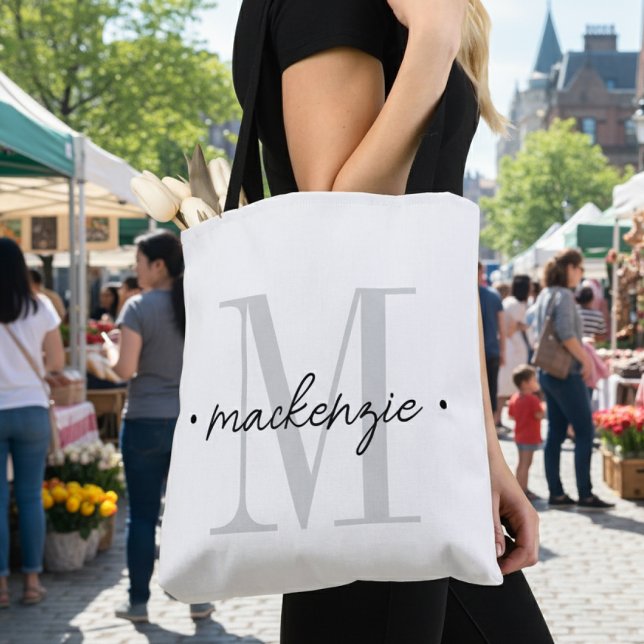 Modern Monogram Minimal Black White Tote Bag (Creator Uploaded)