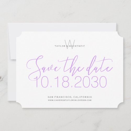 Modern Monogram Minimal Lilac Purple Save the Date