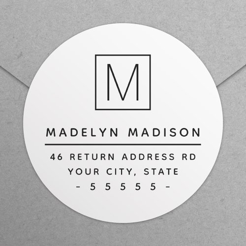 Modern monogram minimal white return address classic round sticker