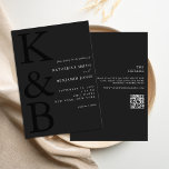Modern Monogram Minimalist All in One Wedding Invitation<br><div class="desc">Easily personalize your wedding invitations with this editable template. Features minimal elegant typography design in matte black color.</div>