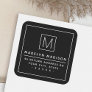 Modern monogram minimalist black return address square sticker