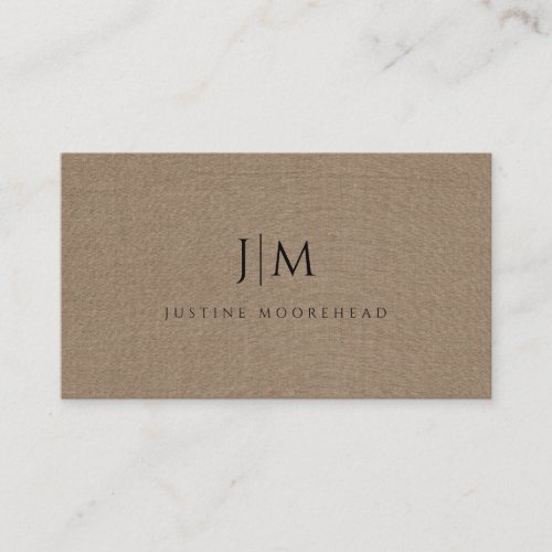 Modern Monogram Minimalist Brown Linen Effect Business Card