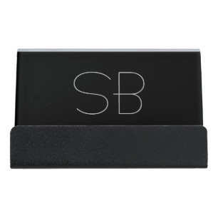 Modern Monogram Minimalist Chic Desk Business Card Holder