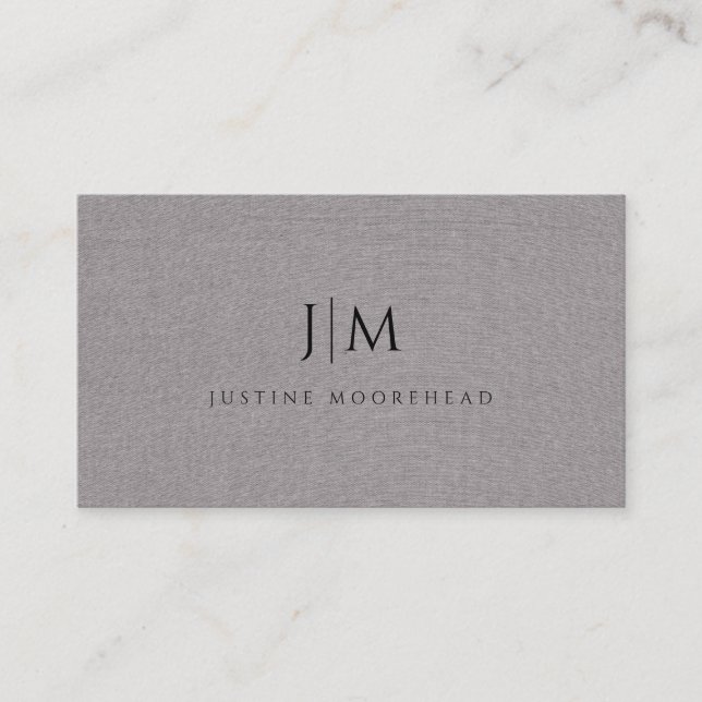 Modern Monogram Minimalist Dark Gray Linen Effect Business Card (Front)