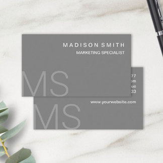 Modern Monogram Minimalist Gray Professional Business Card