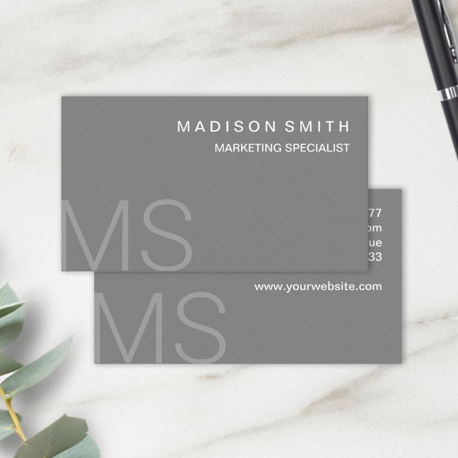 Modern Monogram Minimalist Gray Professional Business Card (Creator Uploaded)