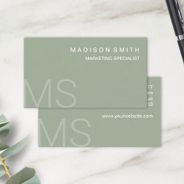 Modern Monogram Minimalist Sage Green Professional Business Card