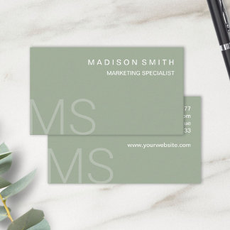 Modern Monogram Minimalist Sage Green Professional Business Card