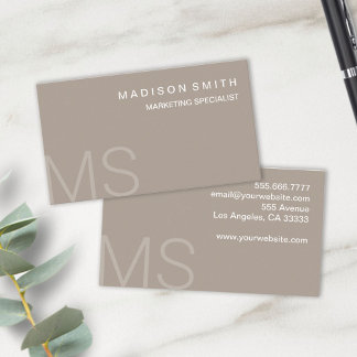 Modern Monogram Minimalist Taupe Professional Business Card