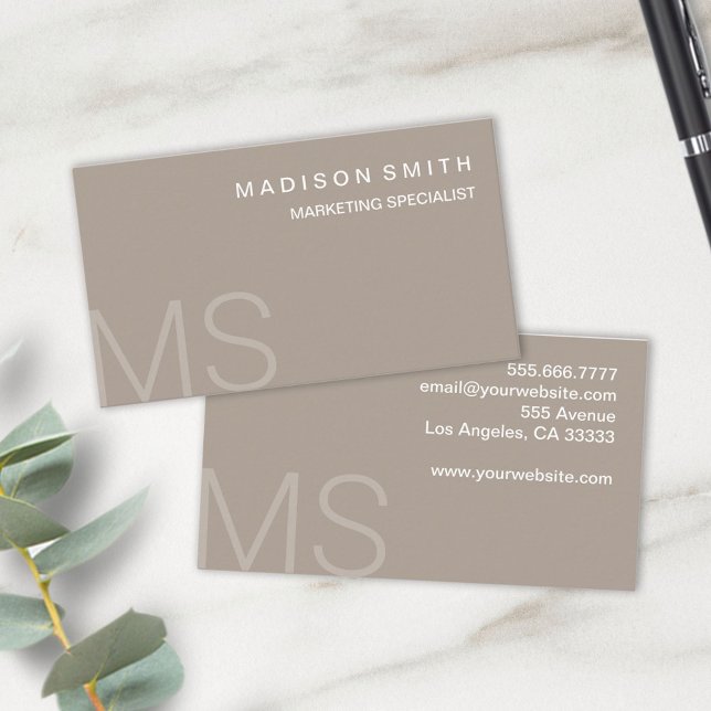 Modern Monogram Minimalist Taupe Professional Business Card (Creator Uploaded)