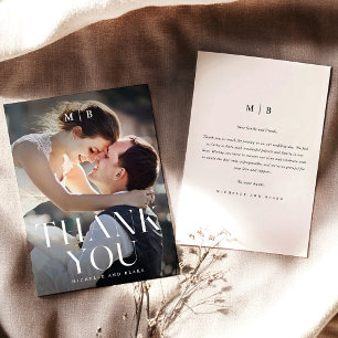 Modern Monogram Minimalist Wedding Thank You Card