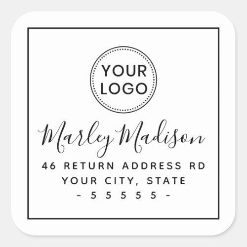 Modern monogram minimalist white return address square sticker