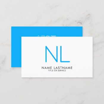 Modern Monogram Minimalistic Clean Sky Blue White  Business Card by pinkpinetree at Zazzle