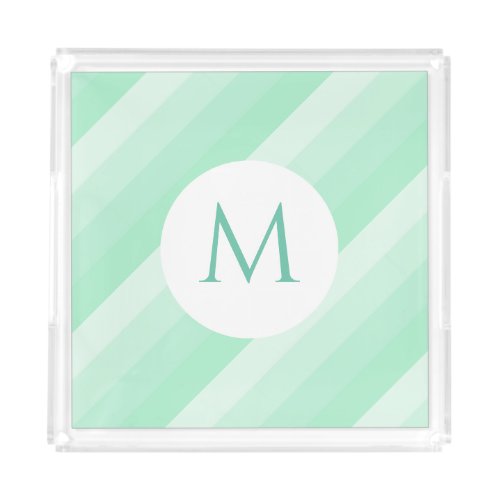 Modern Monogram Mint Green Striped Trendy Template Acrylic Tray