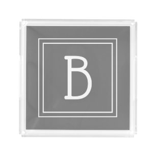 Modern Monogram Monogrammed Initial Gray & White Acrylic Tray