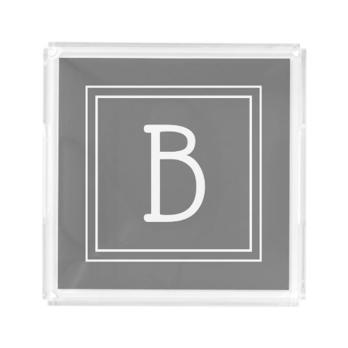Modern Monogram Monogrammed Initial Gray  White Acrylic Tray