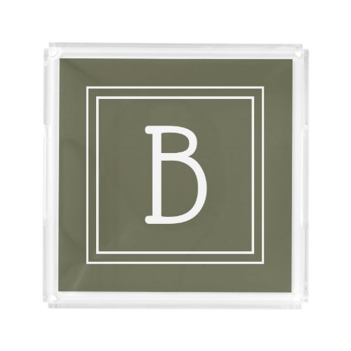 Modern Monogram Monogrammed Initial Trendy Green Acrylic Tray