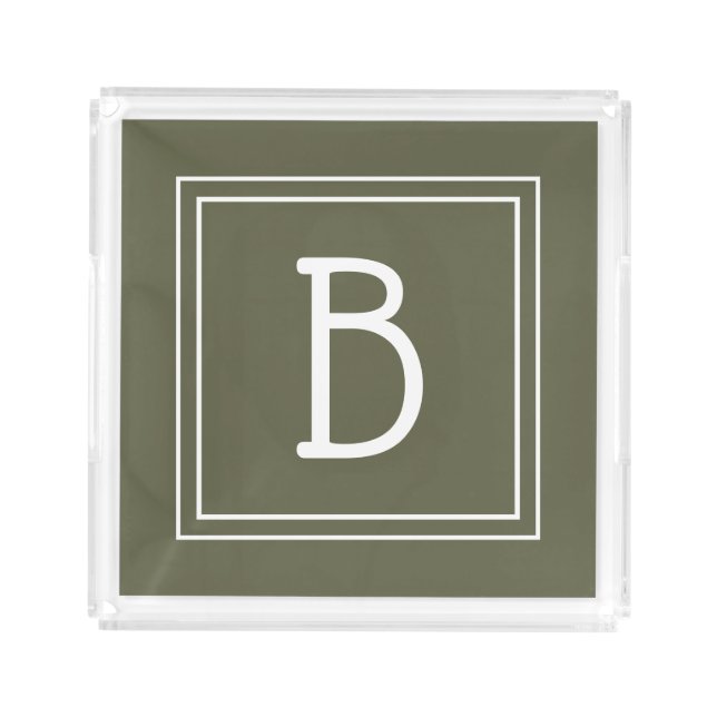 Modern Monogram Monogrammed Initial Trendy Green Acrylic Tray (Front)