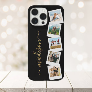 Modern Monogram Name 5 Photo Collage iPhone 16 Pro Max Case