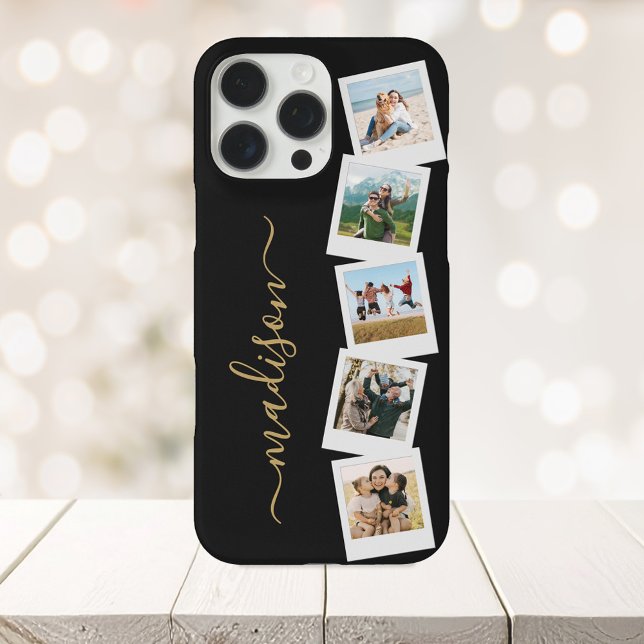 Modern Monogram Name 5 Photo Collage Case-Mate iPhone Case (Creator Uploaded)