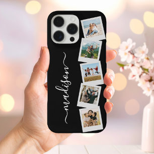 Modern Monogram Name 5 Photo Collage iPhone 16 Pro Max Case