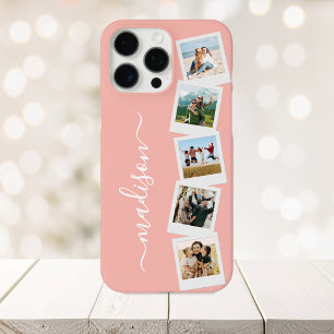 Modern Monogram Name 5 Photo Collage iPhone 16 Pro Max Case